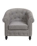 Fauteuil cabriolet en hévéa noir et tissu gris - Théodore