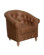 Fauteuil en frêne massif et cuir synthétique cognac - Théodore