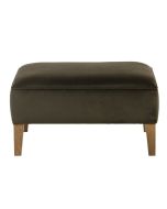 Pouf en velours kaki sans capitons et frêne massif - Alfred