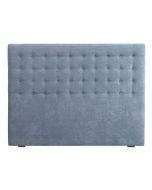 Tête de lit 140/160 cm en tissu effet velours bleu gris capitonné - Capucine