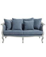 Banquette 3 places en hévéa gris argenté et tissu effet velours bleu gris - Léonie