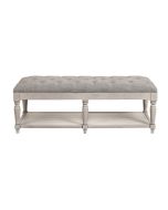 Banc en tissu gris chambray et hévéa massif gris argenté - Louison