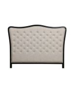 Tête de lit capitonnée 140/160 cm en hévéa noir et tissu lin beige - Joséphine