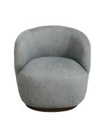 Fauteuil en tissu bleu chambray avec socle pivotant en frêne massif - Basile