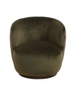 Fauteuil en velours kaki avec socle pivotant en frêne massif - Basile
