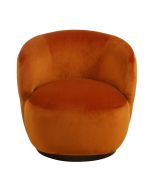 Fauteuil en velours orange avec socle pivotant en frêne massif - Basile