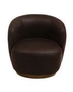 Fauteuil en cuir synthétique chocolat avec socle pivotant en frêne massif - Basile