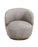 Fauteuil en tissu gris chambray avec socle pivotant en frêne massif - Basile
