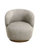 Fauteuil en tissu losange gris avec socle pivotant en frêne massif - Basile