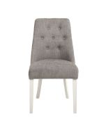 Chaise capitonnée en tissu gris chambray et hévéa blanc - Judith