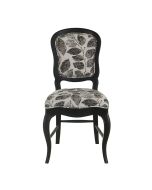 Chaise en hévéa noir et tissu feuilles noires - Éléonore