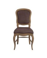 Chaise en hévéa massif et tissu marron glacé - Éléonore