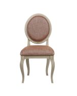 Chaise médaillon en tissu orange briqué et hévéa massif grège - Hortense