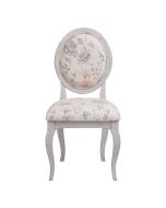 Chaise médaillon en tissu Fleurs opaline et hévéa gris argenté - Hortense