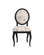 Chaise médaillon en tissu fleurs opaline et hévéa noir - Hortense