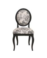 Chaise médaillon en tissu toile de Jouy anthracite et bois noir - Hortense