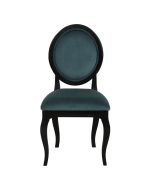 Chaise médaillon en tissu velours vert bleuté et bois noir - Hortense