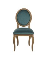Chaise médaillon en tissu velours vert bleuté - Hortense