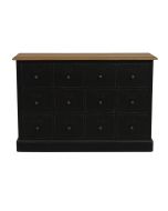 Buffet noir 12 tiroirs en pin massif et plateau en frêne massif - Manoir