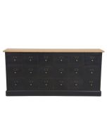 Buffet noir 18 tiroirs en pin massif et plateau en frêne massif - Manoir