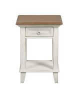 Table de chevet blanche en pin massif et plateau en frêne massif - Esquisse