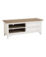 Meuble TV 2 tiroirs en pin massif et plateau en frêne massif - Esquisse