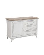 Buffet bas blanc 1 porte en pin massif et plateau en frêne massif - Esquisse