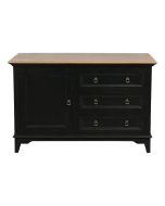 Buffet bas 1 porte en pin massif noir vieilli et plateau en frêne massif - Esquisse