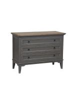 Commode 3 tiroirs gris clair vieilli en pin massif et plateau en frêne massif - Esquisse