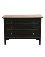 Commode noire 3 tiroirs en pin massif et plateau en frêne massif - Esquisse