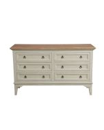 Commode 6 tiroirs en pin gris plume vieilli et plateau en frêne massif - Esquisse