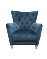 Fauteuil capitonné en velours bleu - Princeton