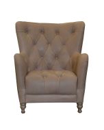 Fauteuil capitonné en cuir taupe - Princeton